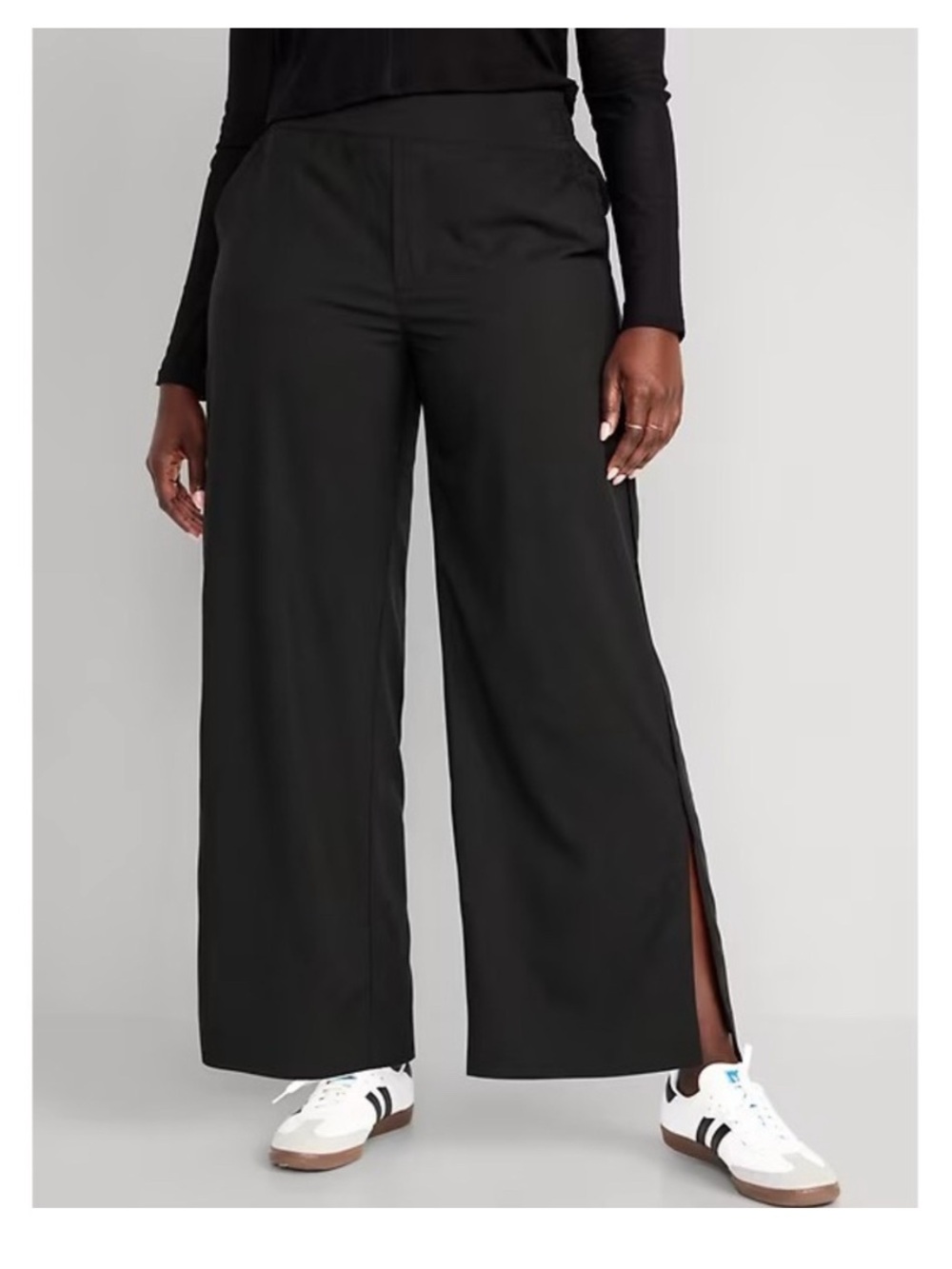 Old Navy High-Waisted StretchTech Wide-Leg Pants Black Split Hem Large
